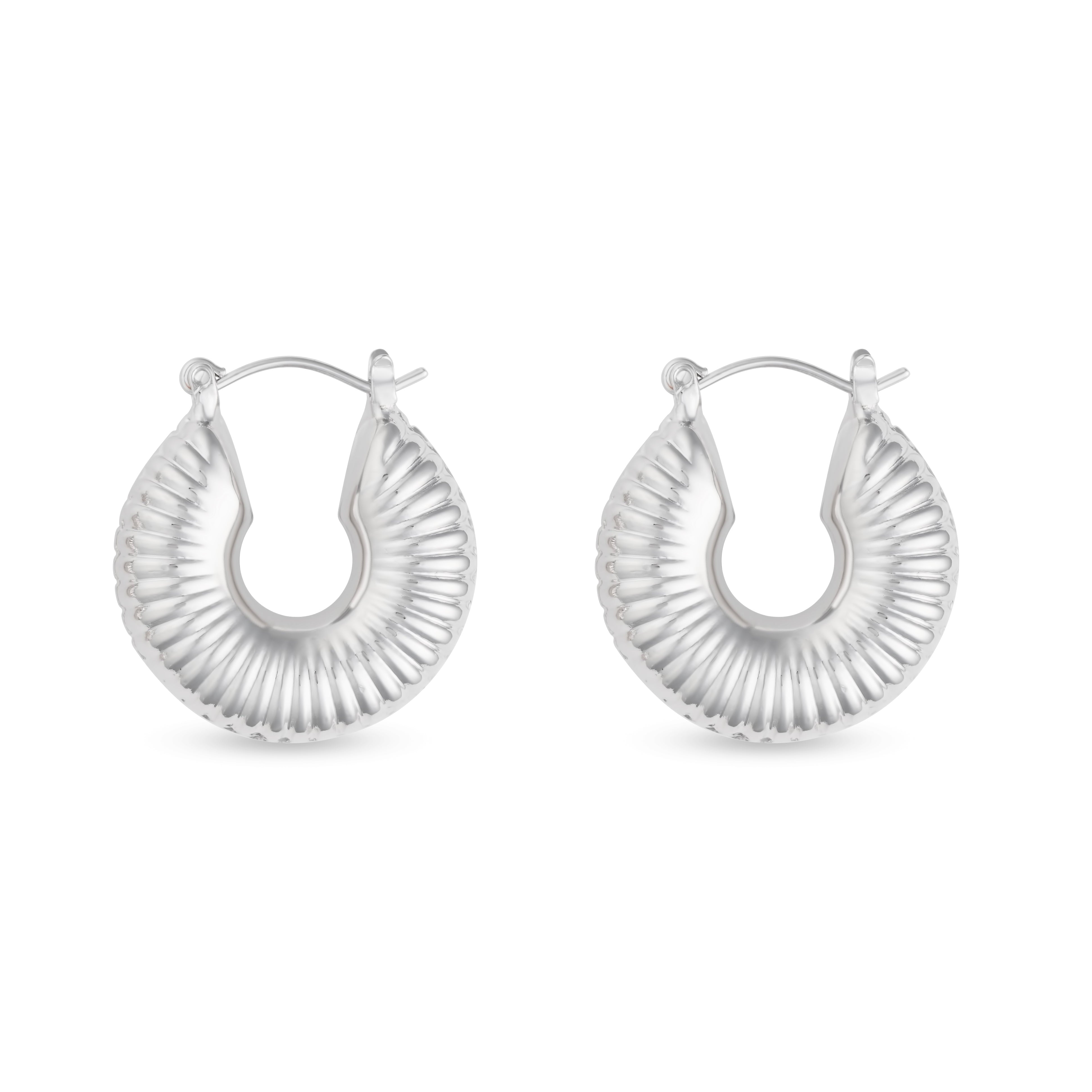 Cora Textured Hoop Earrings, 25MM White Gold and Yellow Gold