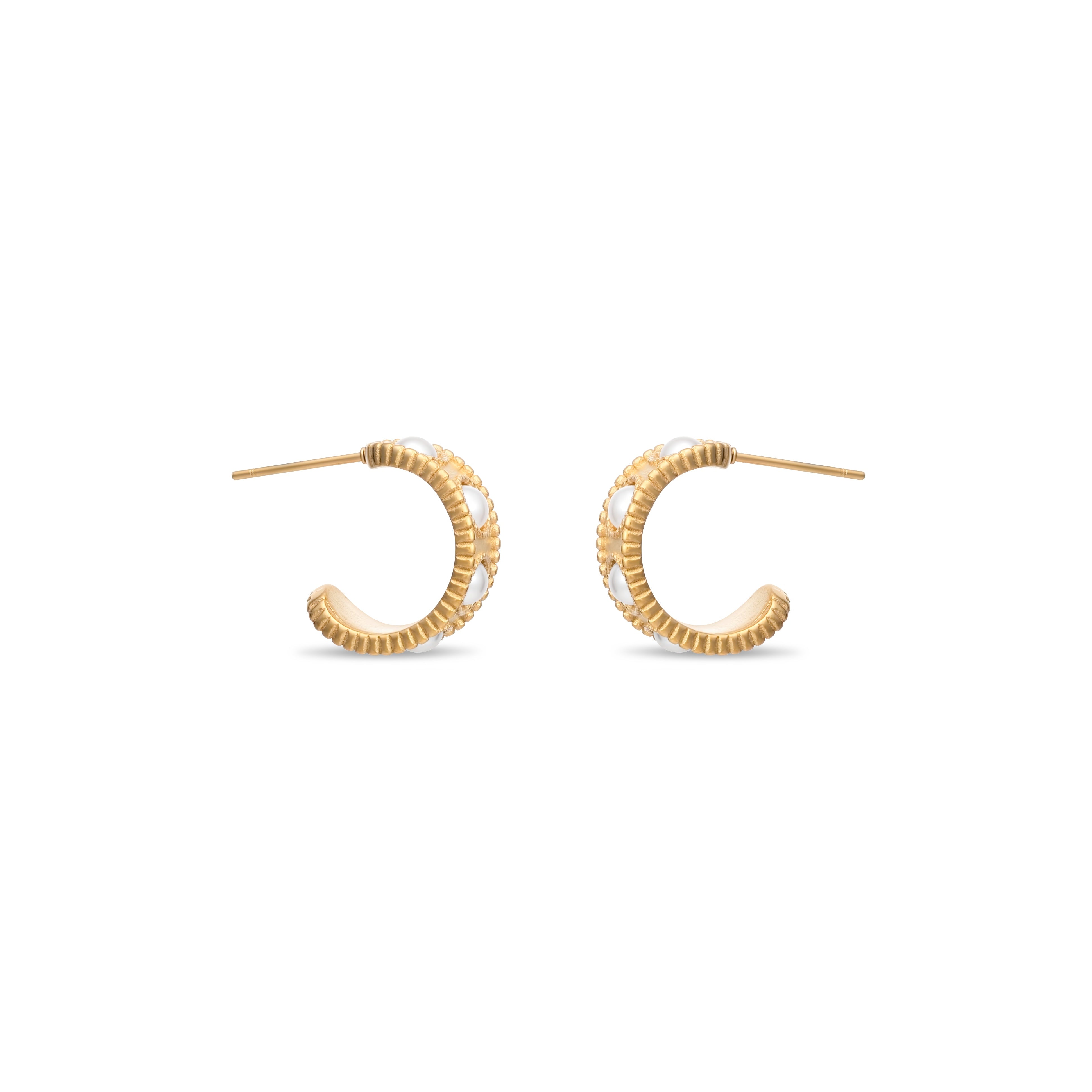 Hammered Pearl Hoop Earring