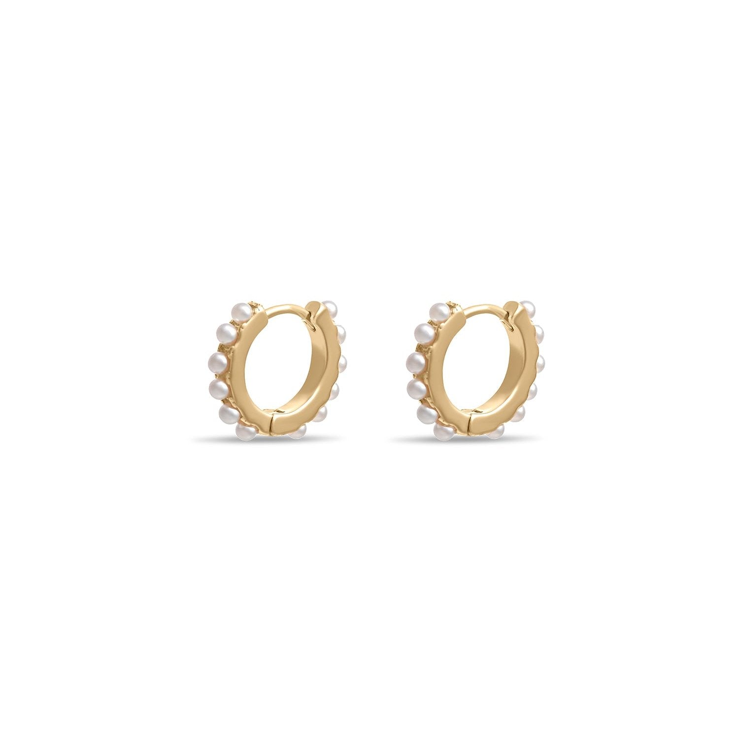 Gold Plated Pearl and Turquoise Pave Mini Huggie Earrings