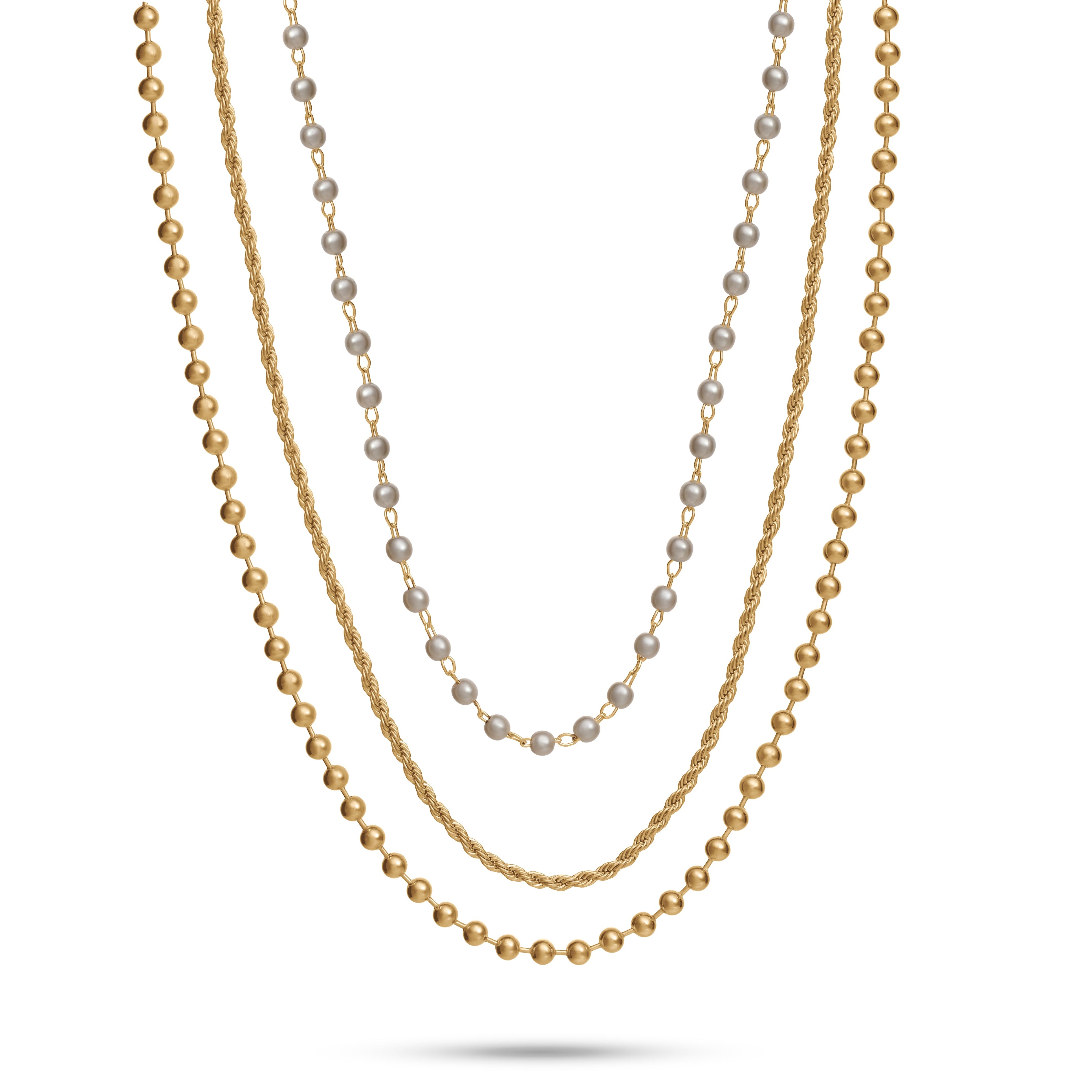 Triple Layered Necklace, Yellow Gold