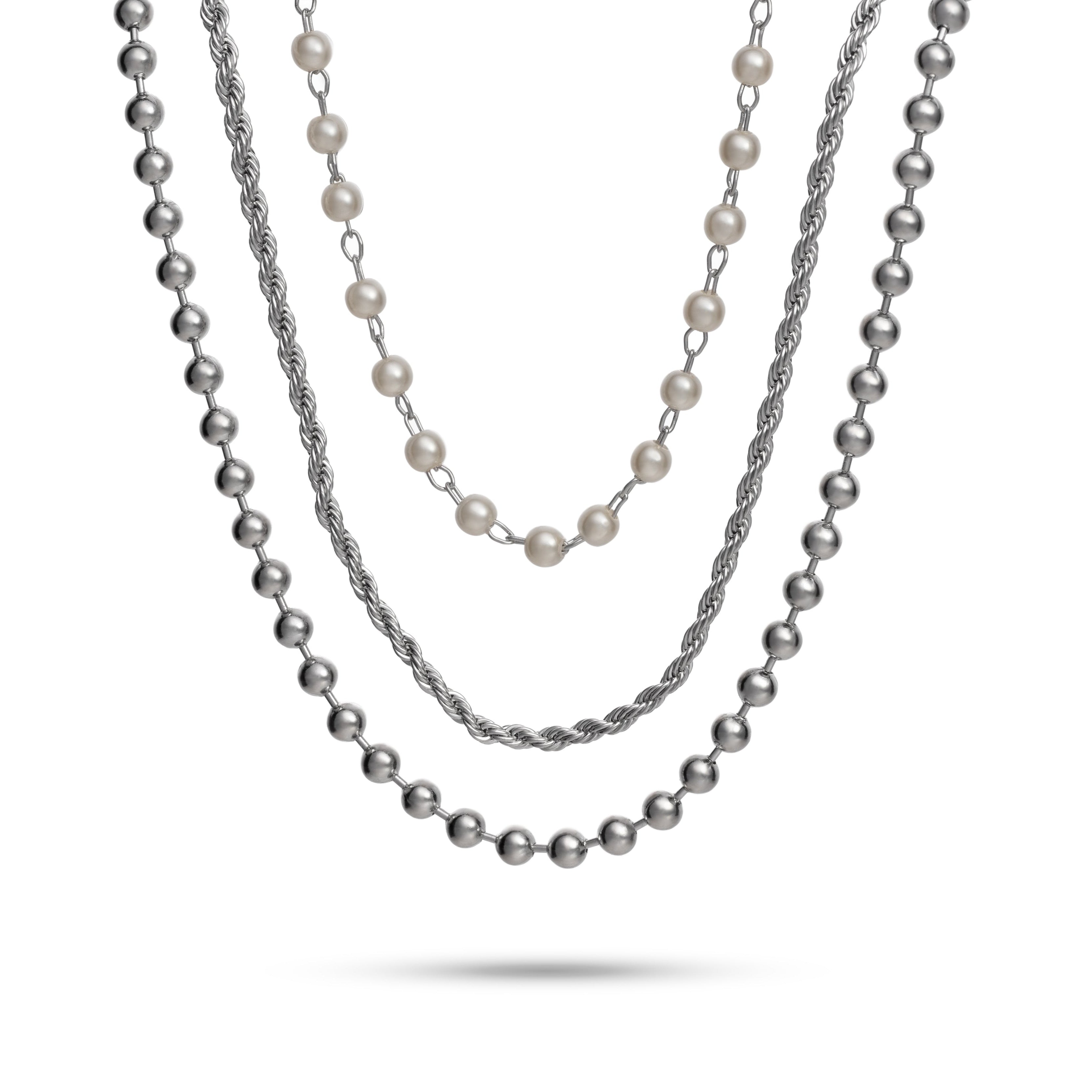 Triple Layered Necklace, White Gold