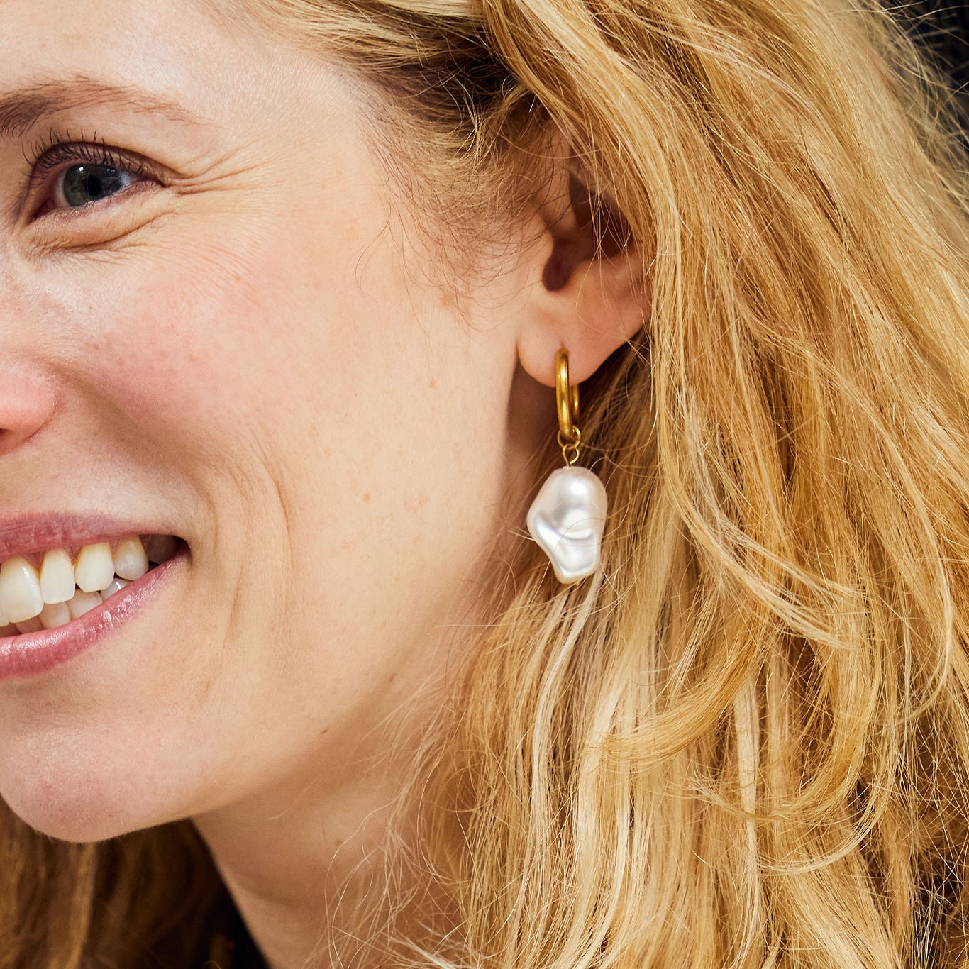 Large Organic Pearl Hoop Earrings