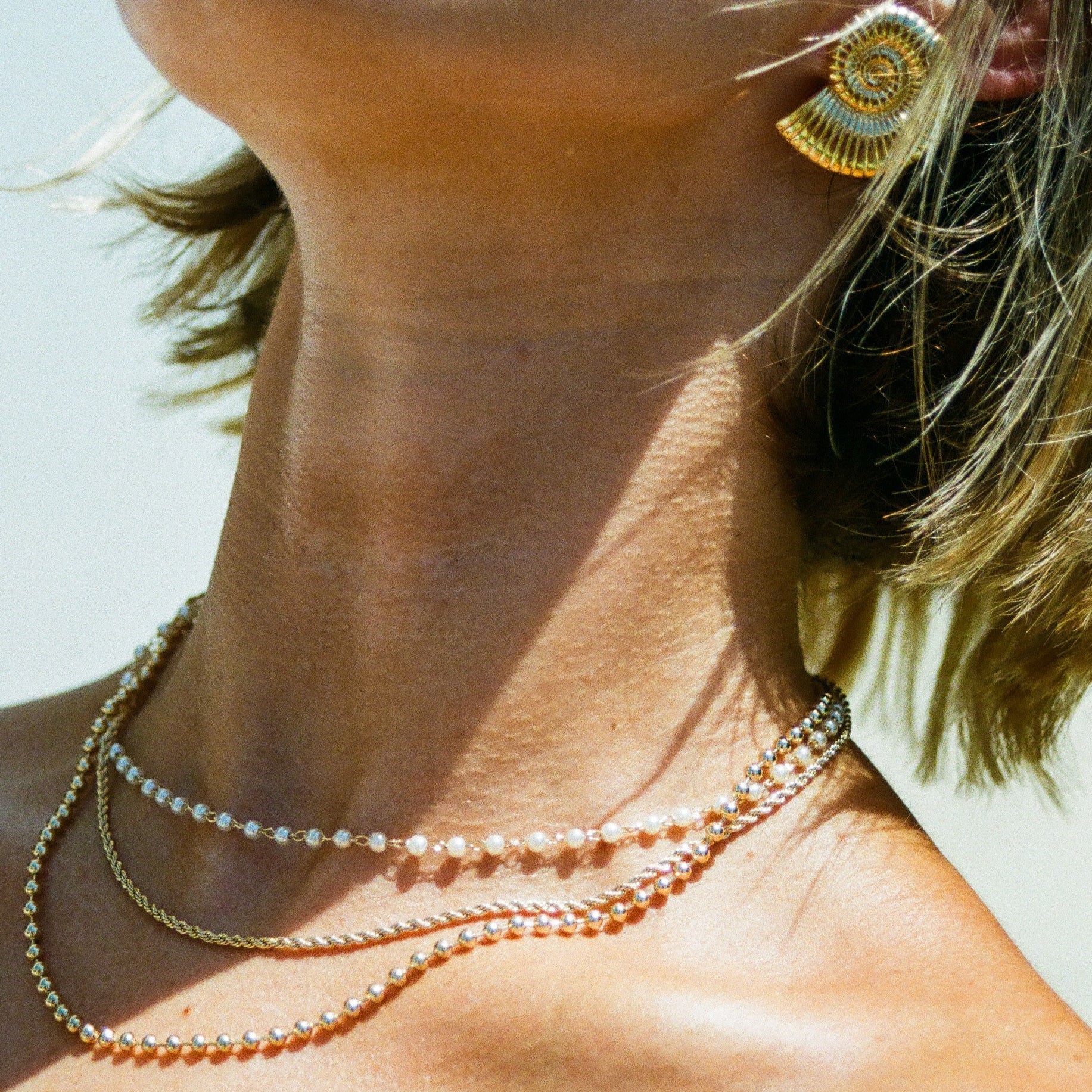 Triple Layered Necklace, Yellow Gold