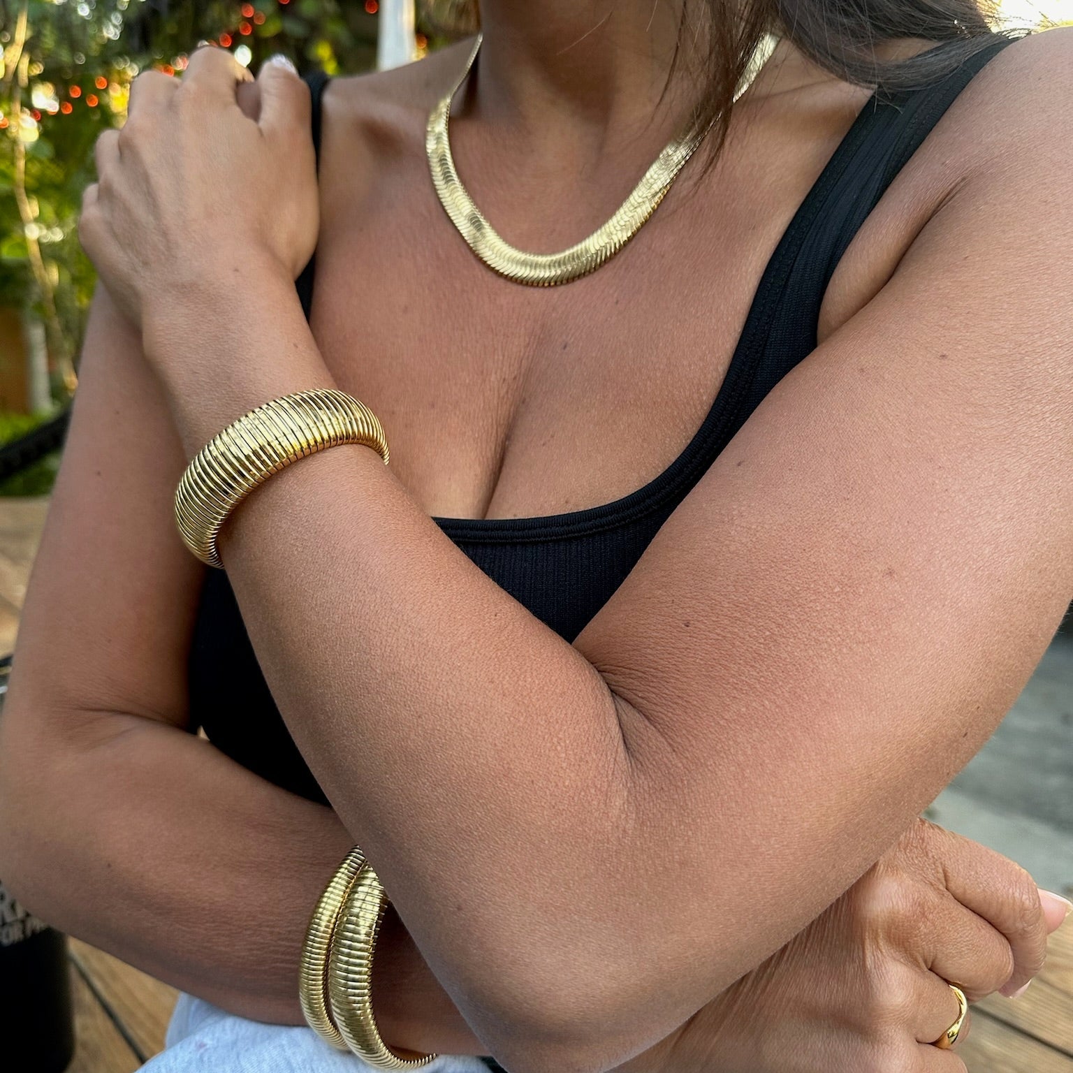 Classic Elastic Bracelet, Yellow and White Gold