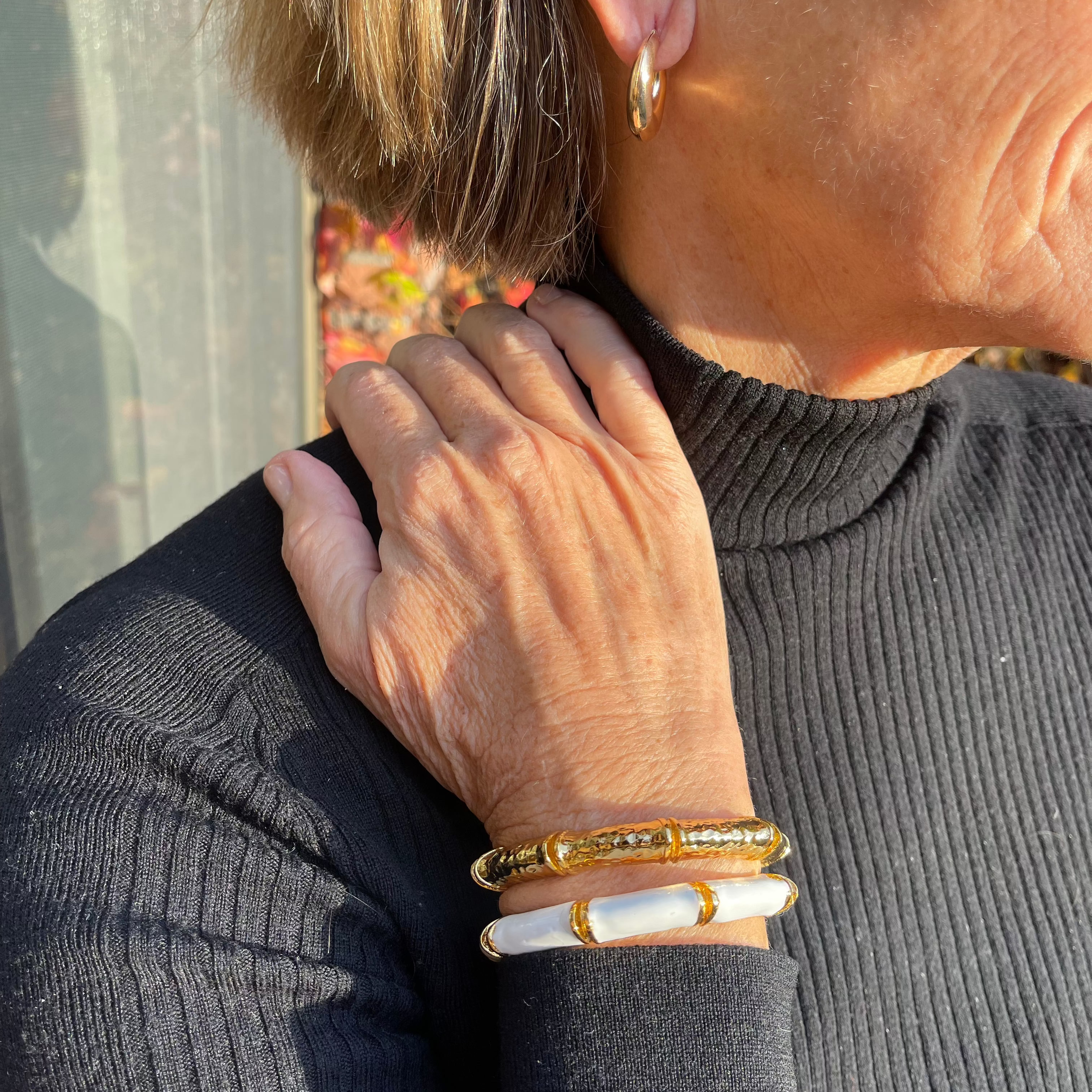 Bamboo Cuff, Gold & Gold and White