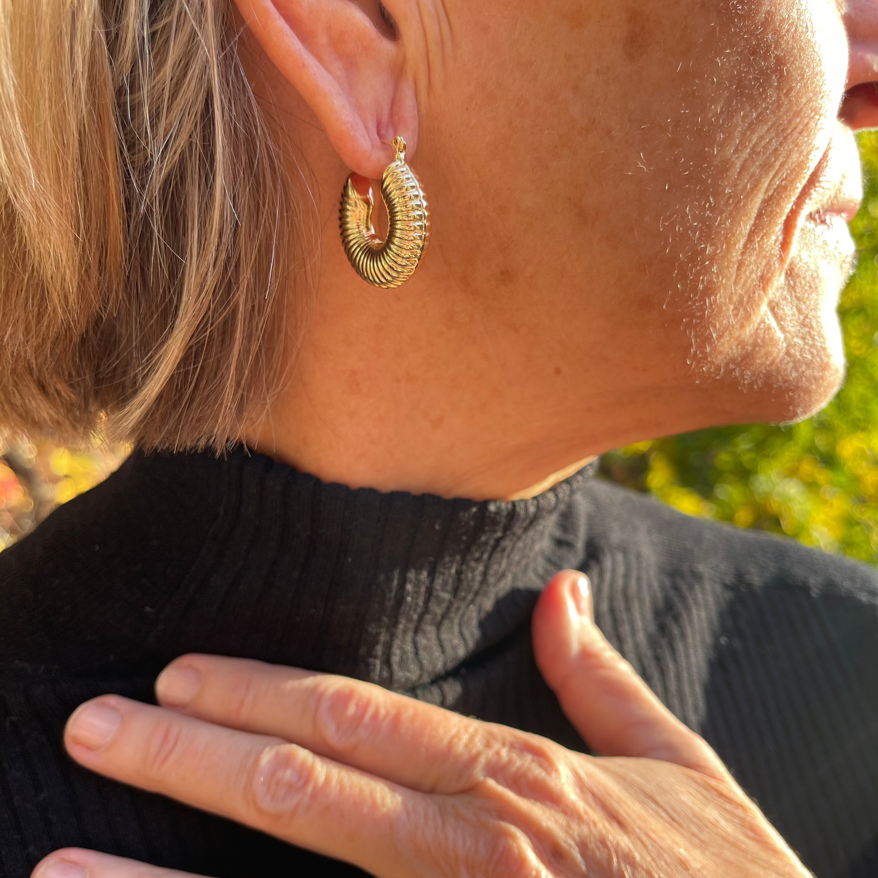 Cora Textured Hoop Earrings, 25MM White Gold and Yellow Gold