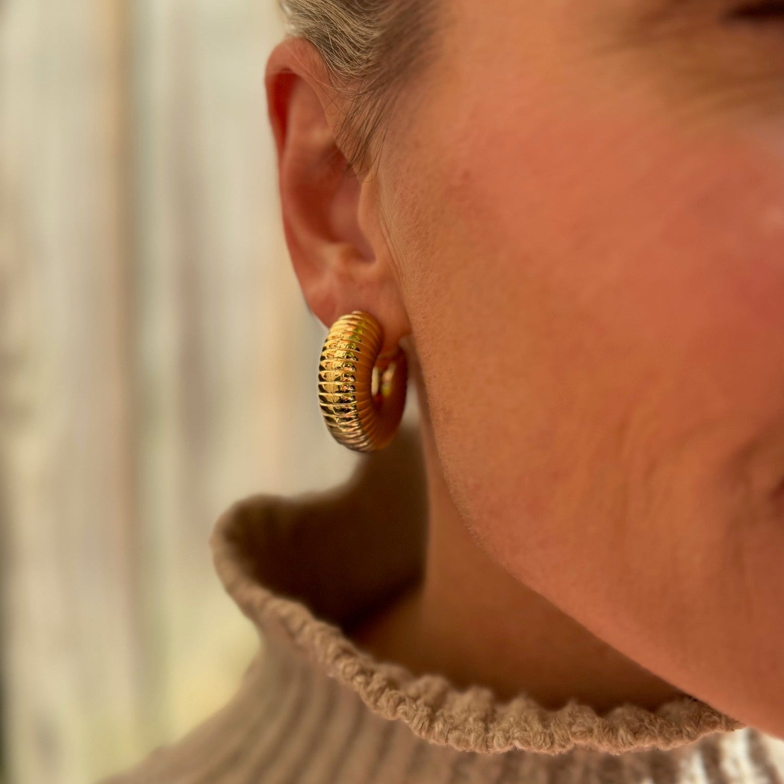 Cora Textured Hoop Earrings, 30MM