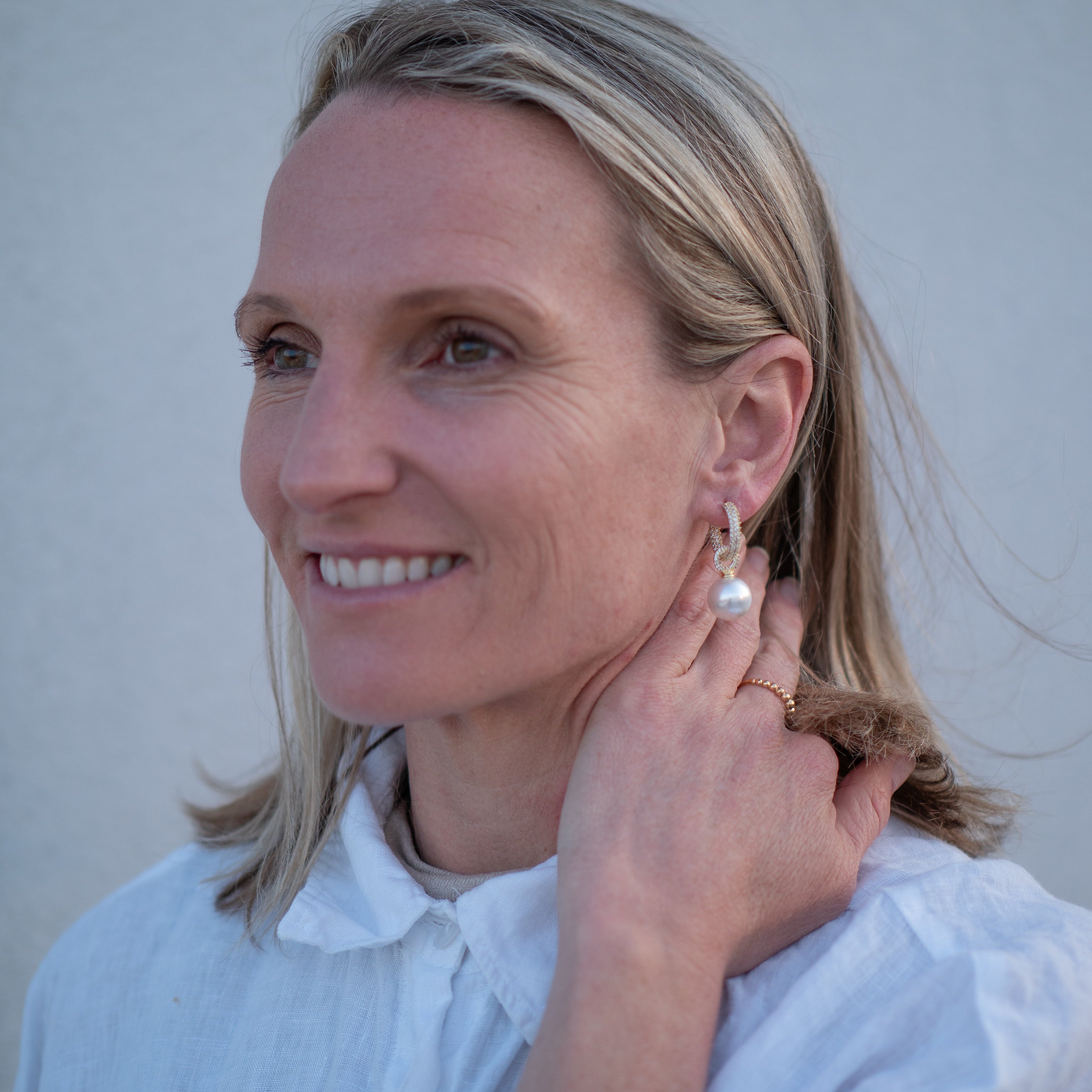 Pave Pearl Huggie Drop Earrings