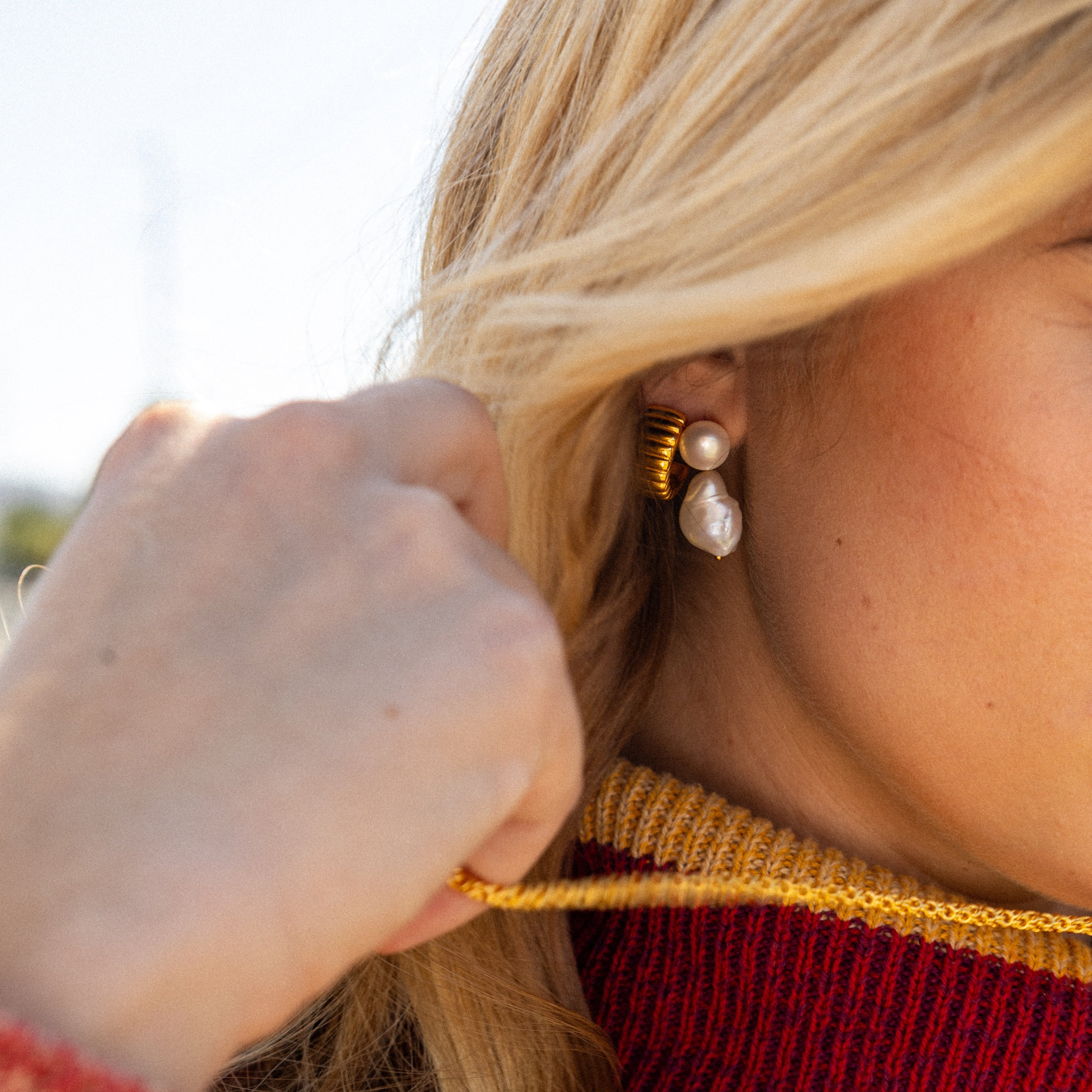 Double Pearl Drop Earrings