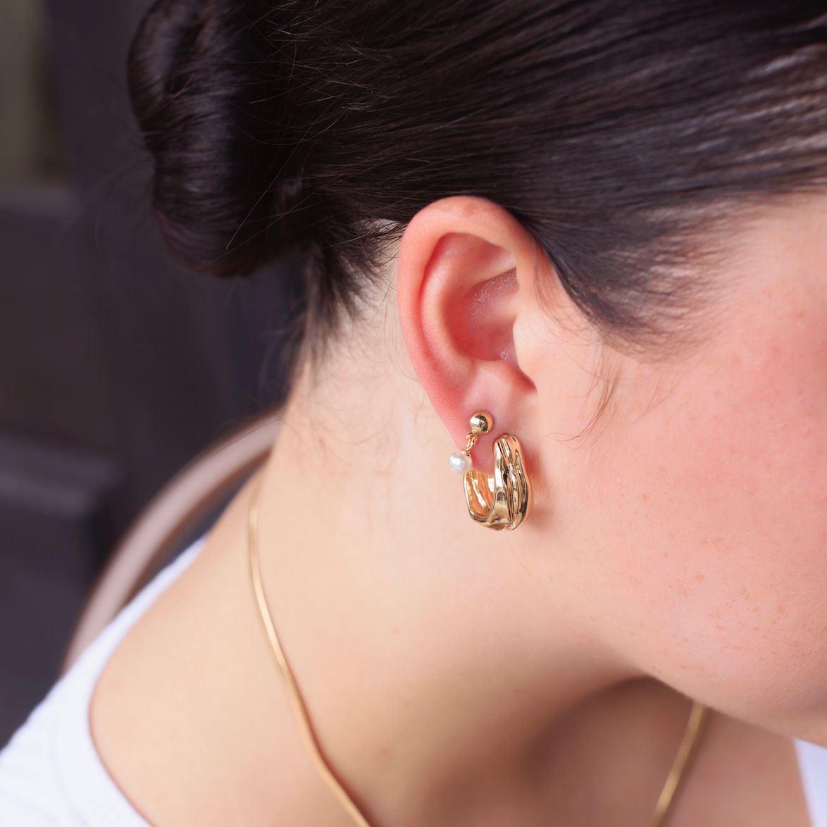 Mini Pearl Drop Shield Earrings