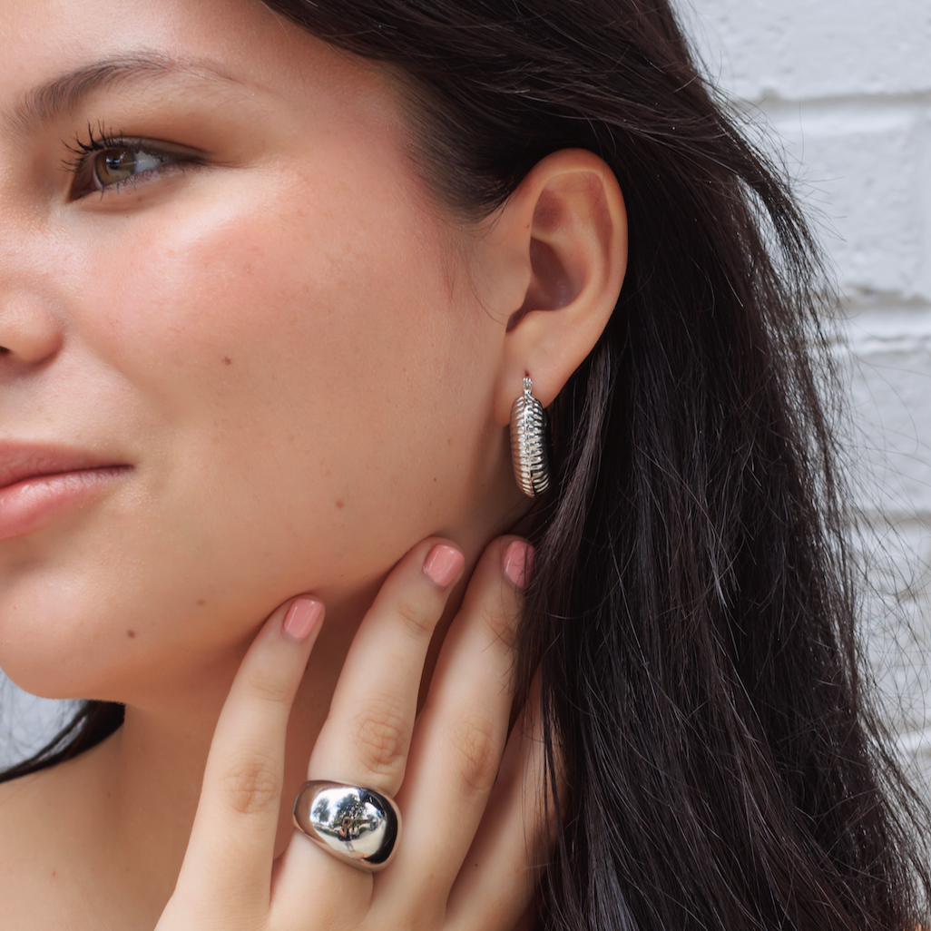 Cora Textured Hoop Earrings, 25MM White Gold and Yellow Gold
