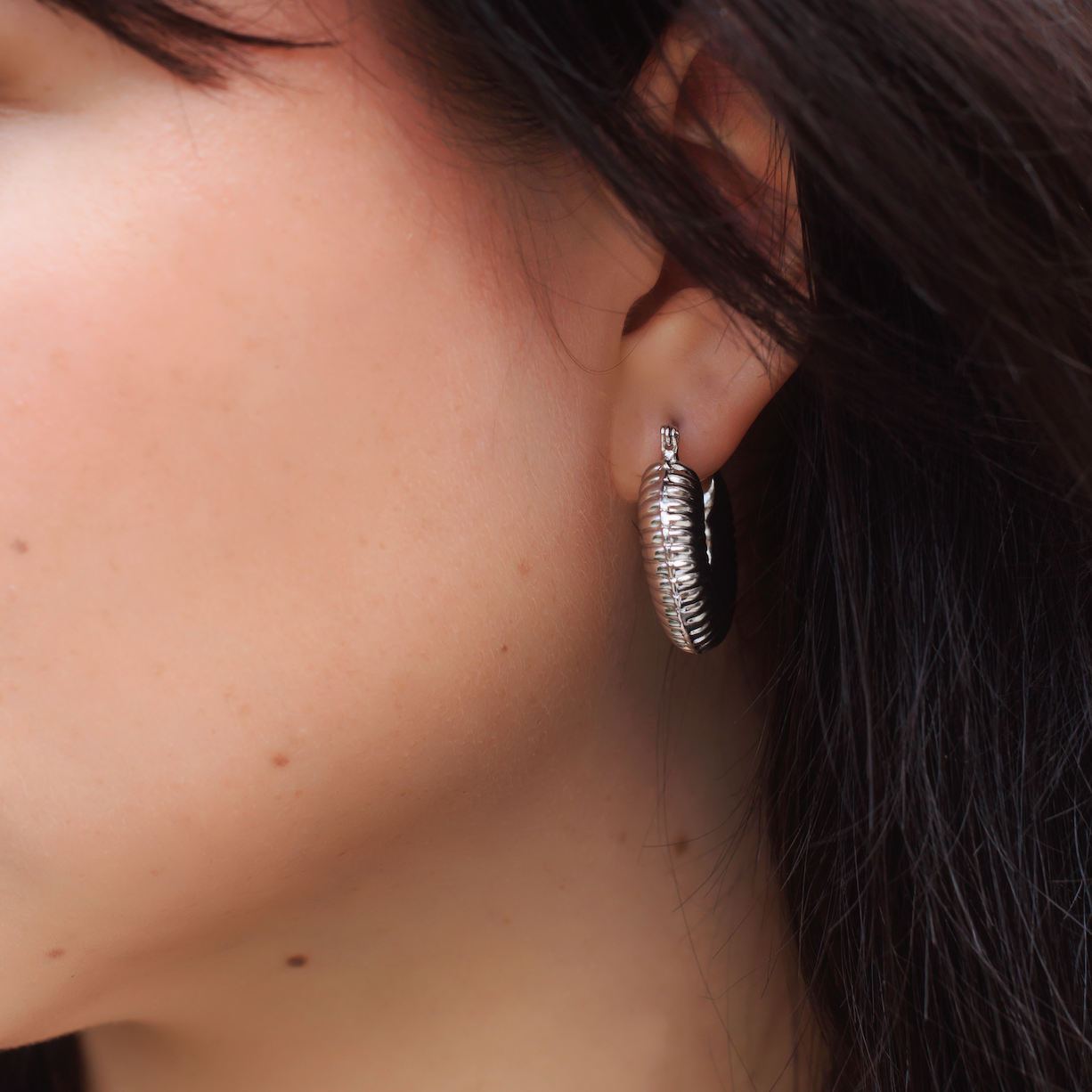 Cora Textured Hoop Earrings, 25MM White Gold and Yellow Gold