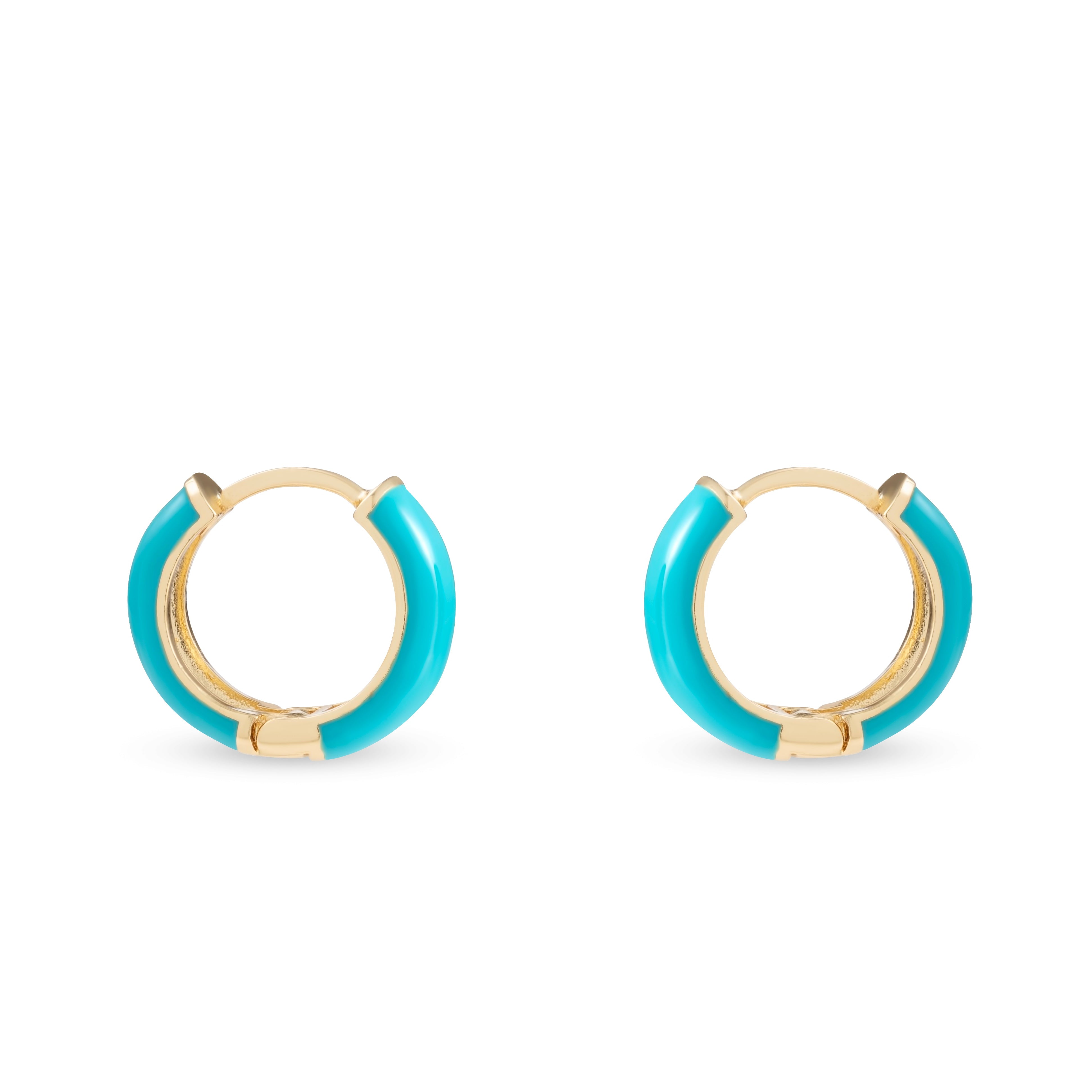 Retro Huggie Hoop Earrings, White & Turquoise