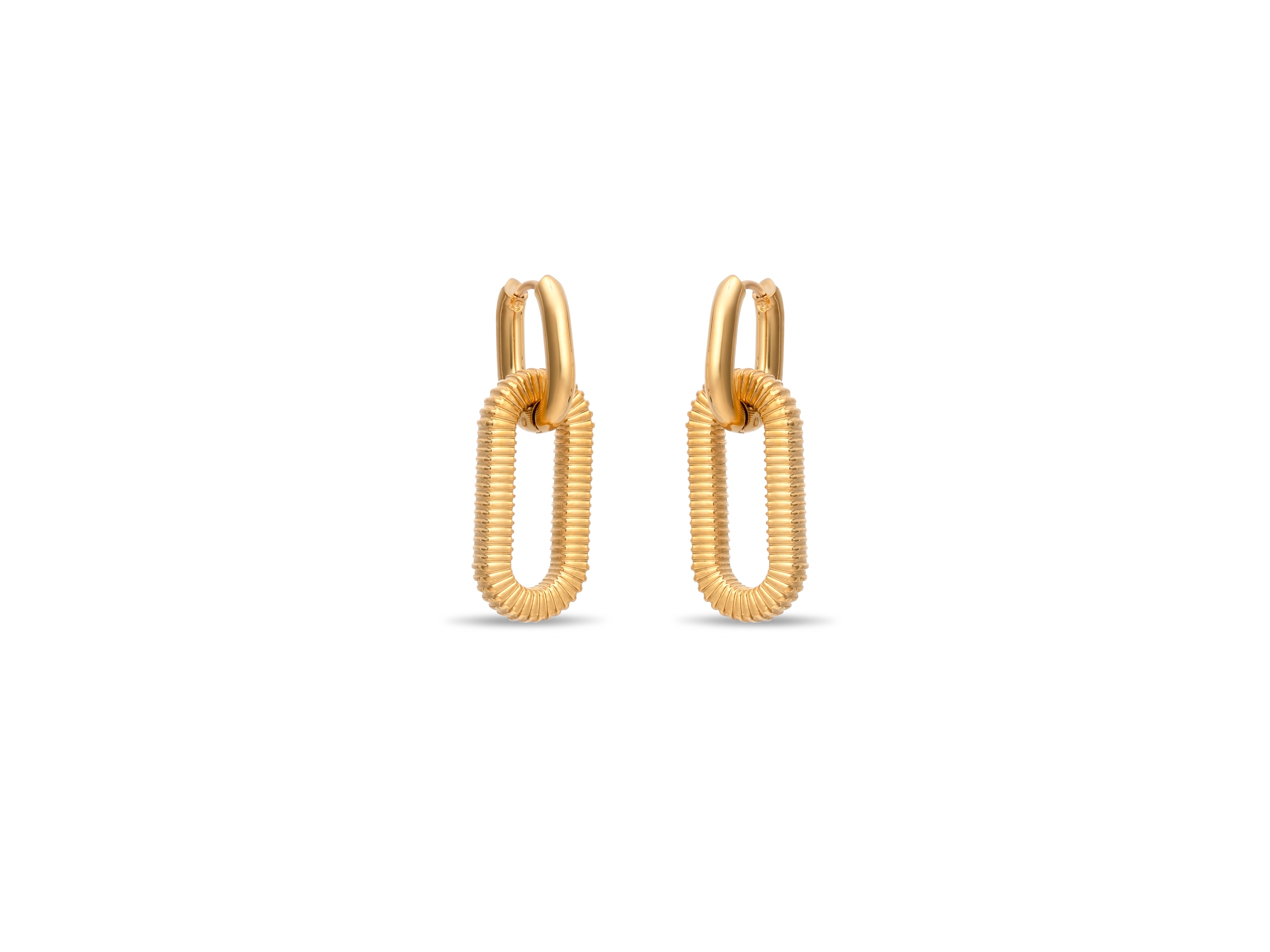 Double Drop Hammered Hoop Earrings, Yellow Gold