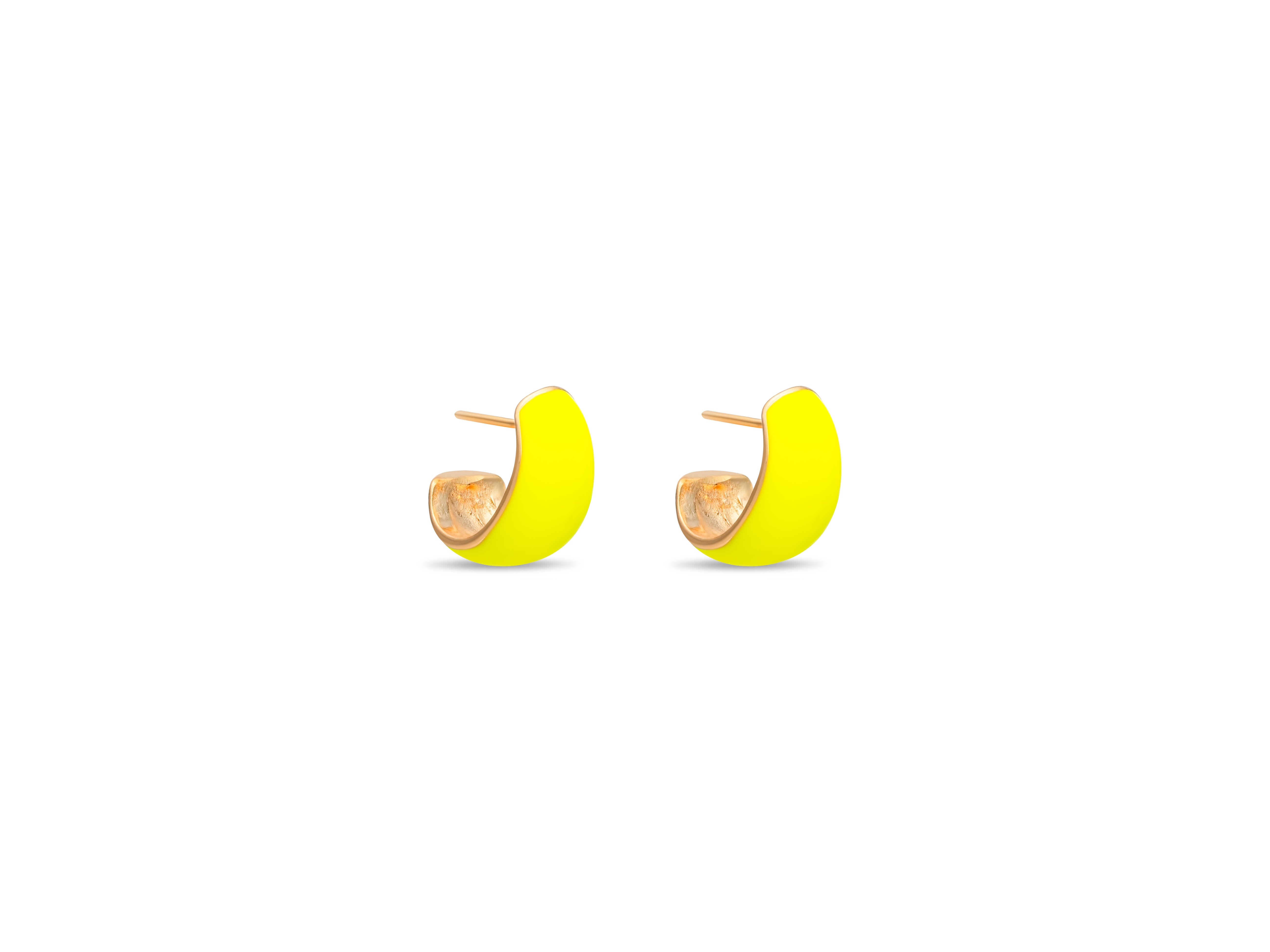 Retro Crescent Huggie Hoop Earrings, Neon Yellow