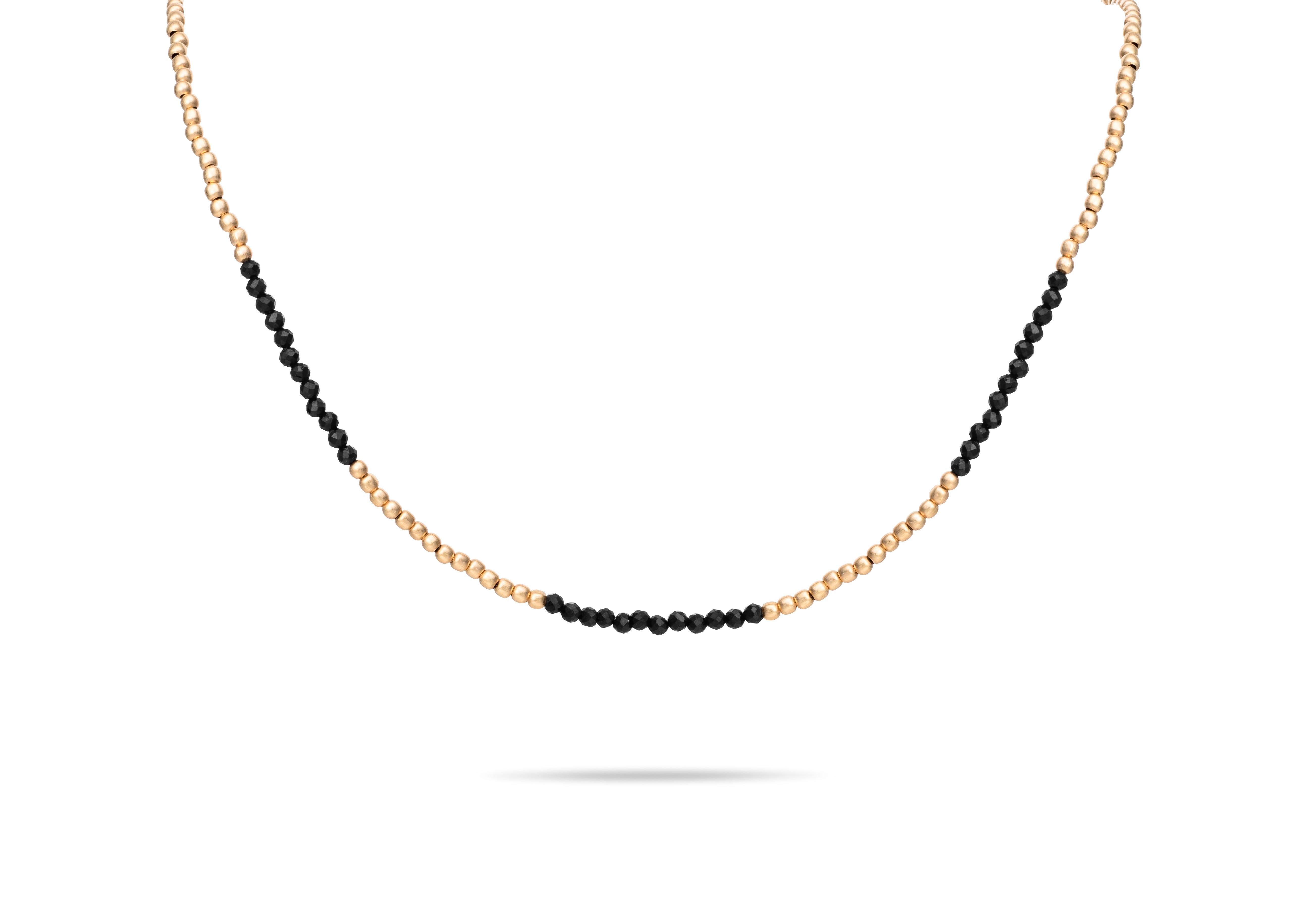 Mini Gold Bead and Black Spinel Necklace