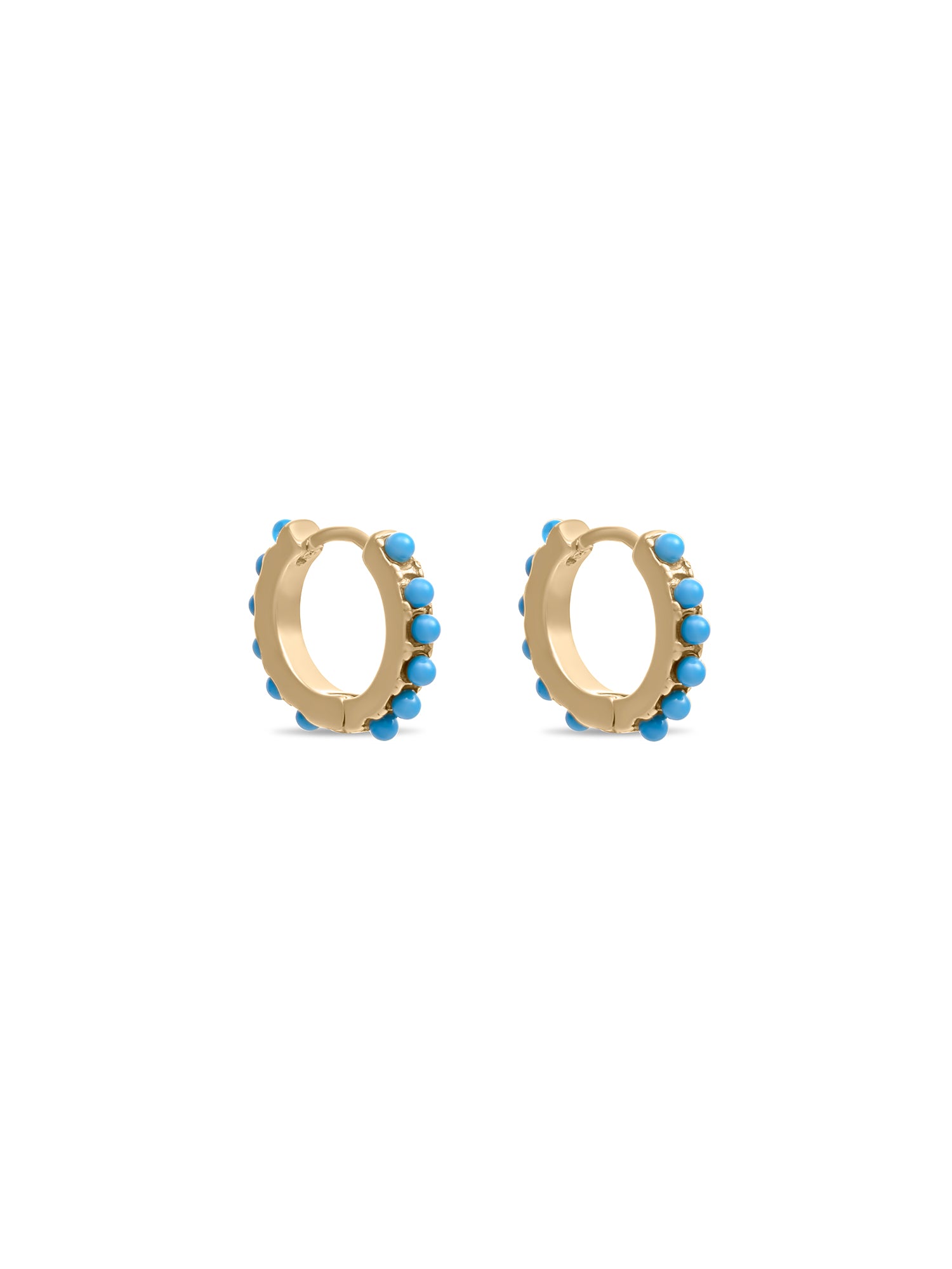 Yellow Gold Turquoise Mini Huggie Hoop Earrings