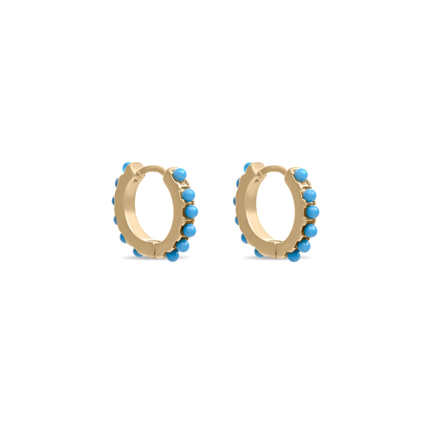 Gold Plated Pearl and Turquoise Pave Mini Huggie Earrings