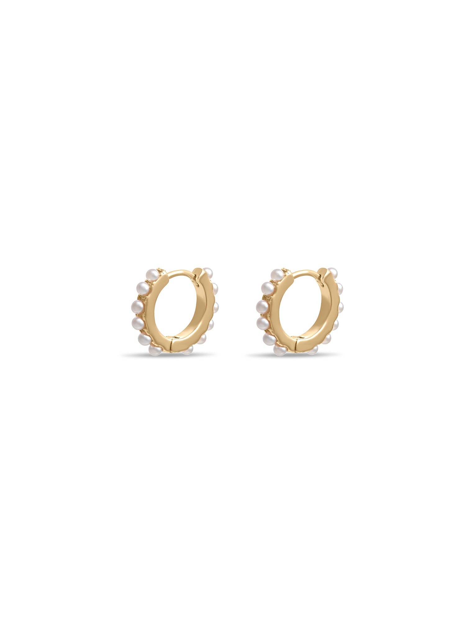 Gold Plated Pearl Pave Mini Huggie Earrings