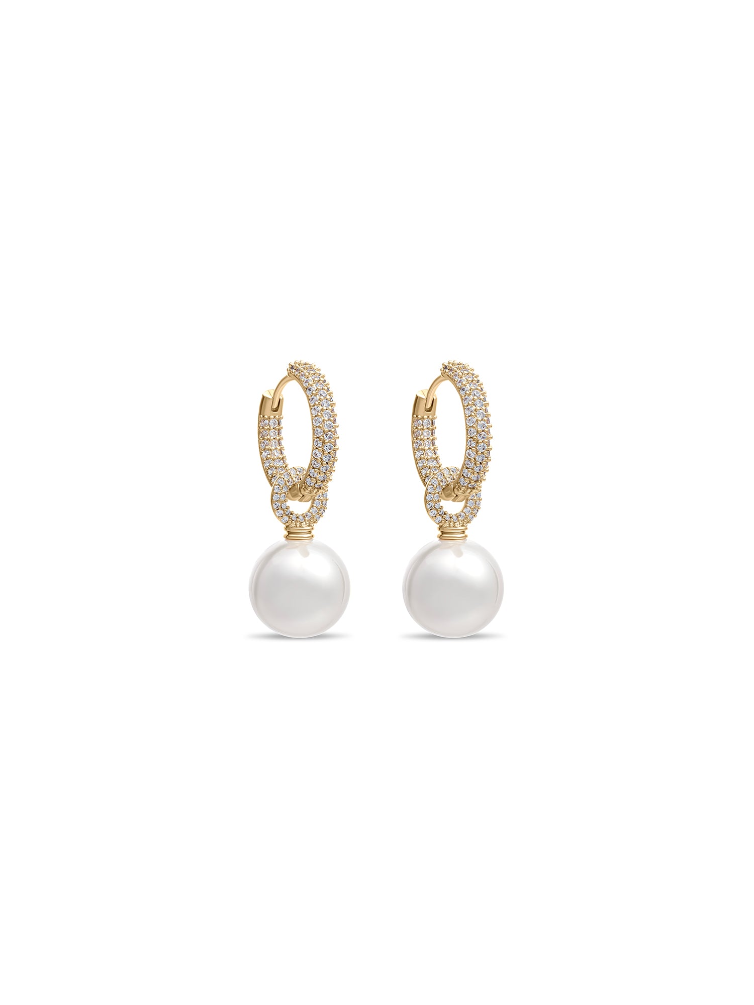 Pave Pearl Huggie Drop Earrings