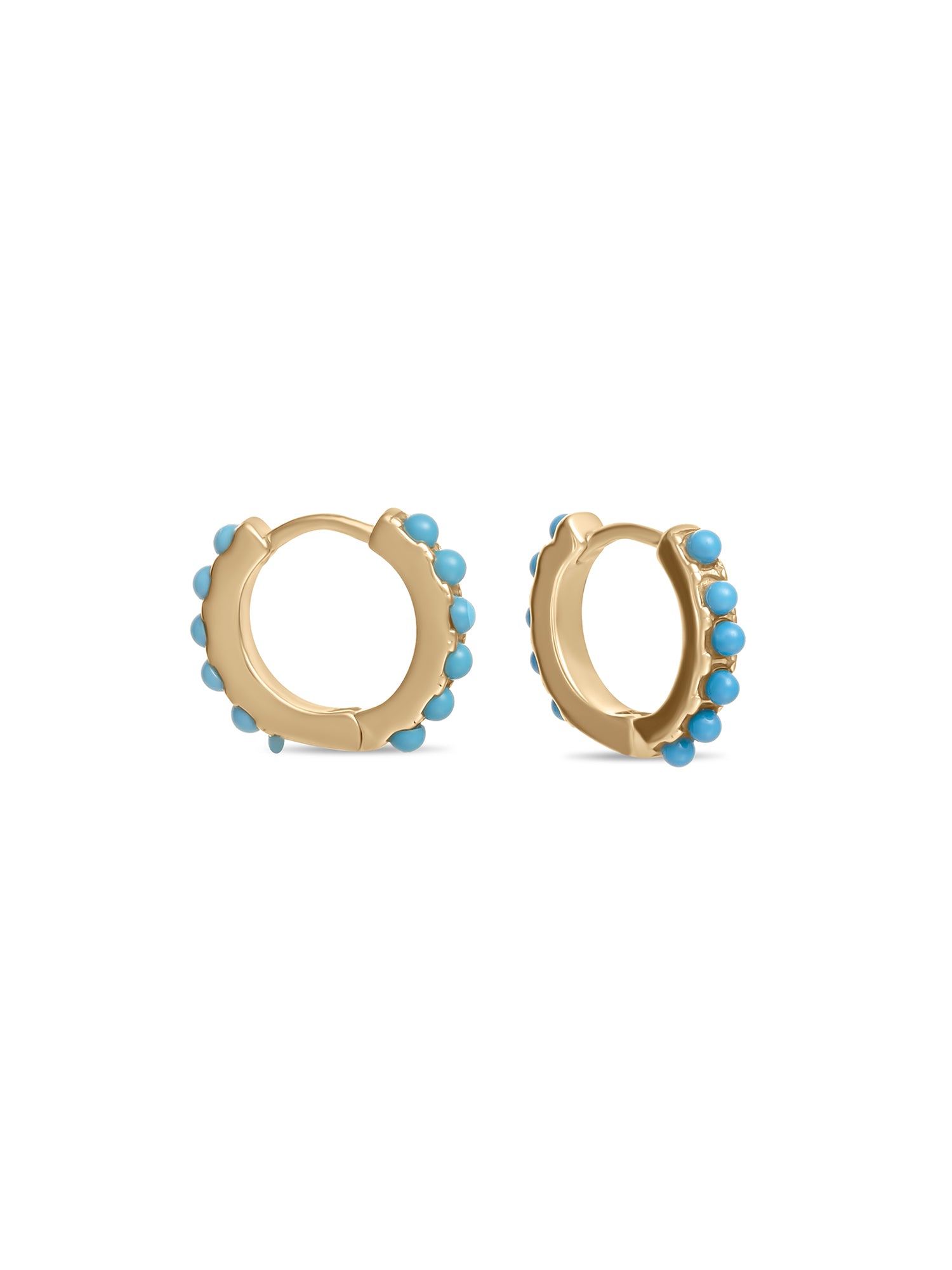 Gold Plated Turquoise Pave Mini Huggie Earrings