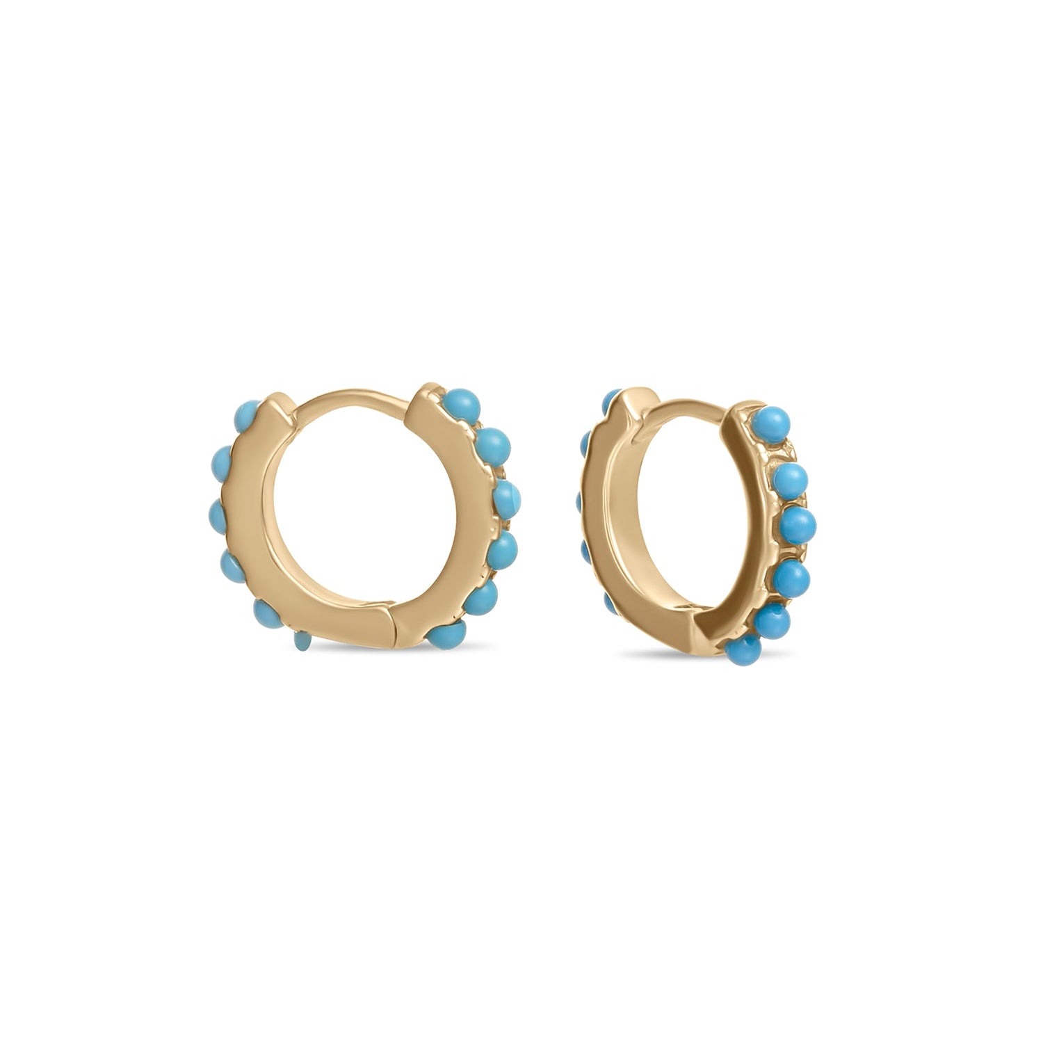 Gold Plated Pearl and Turquoise Pave Mini Huggie Earrings