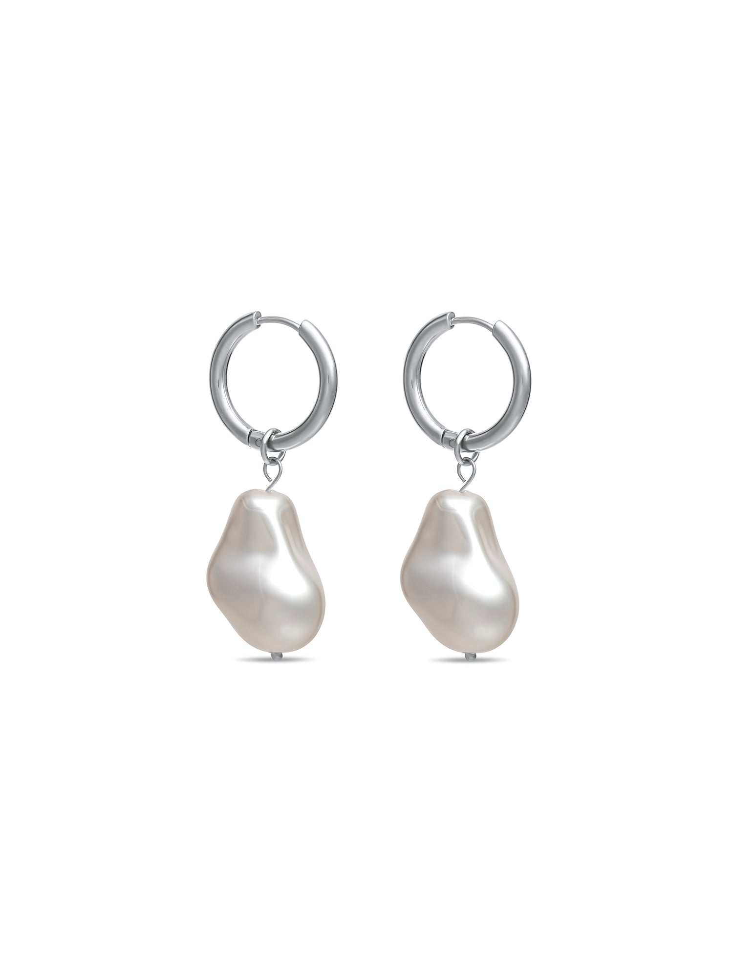 Pearl Hoop Earrings - White Gold