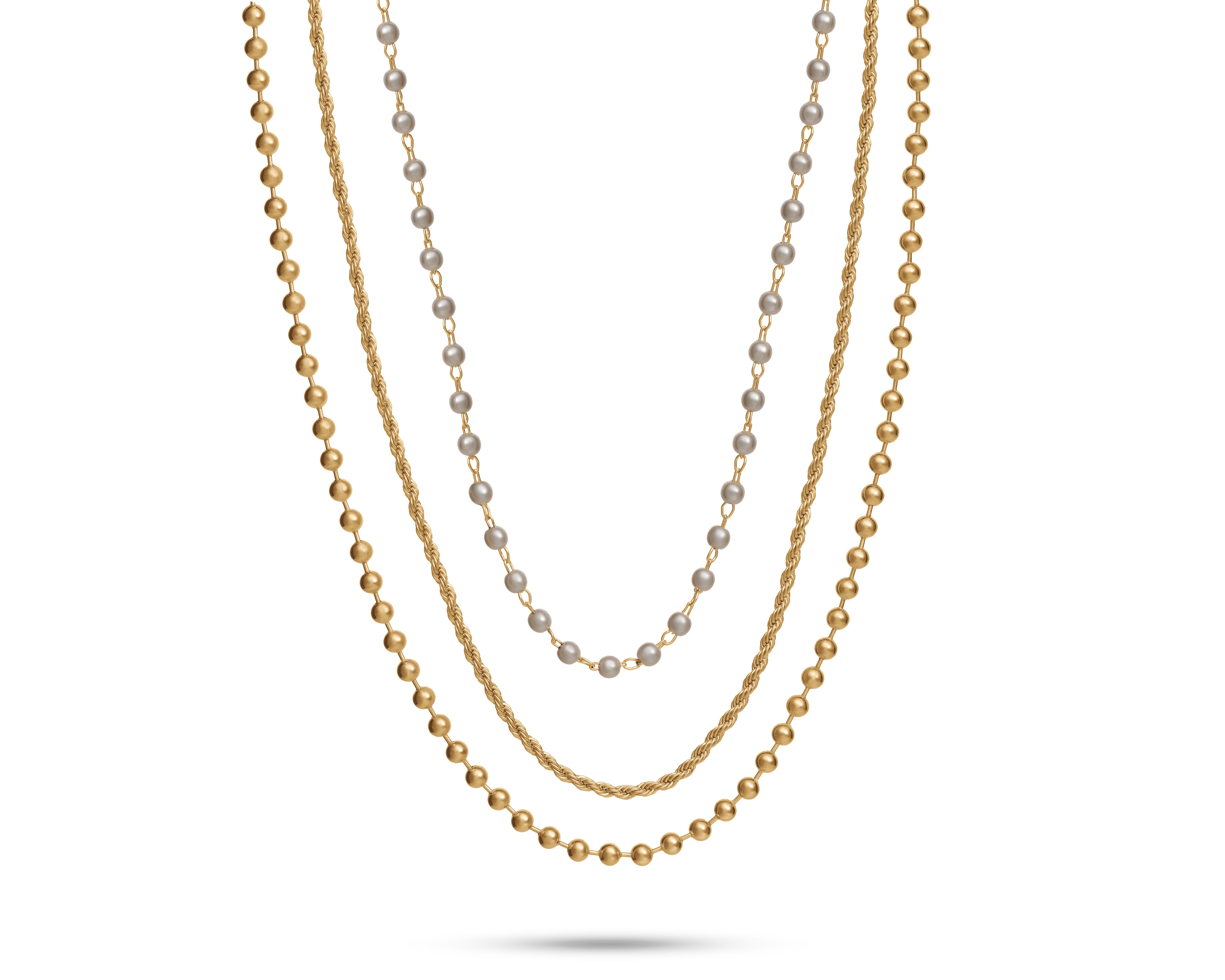 Triple Layered Necklace, Yellow Gold