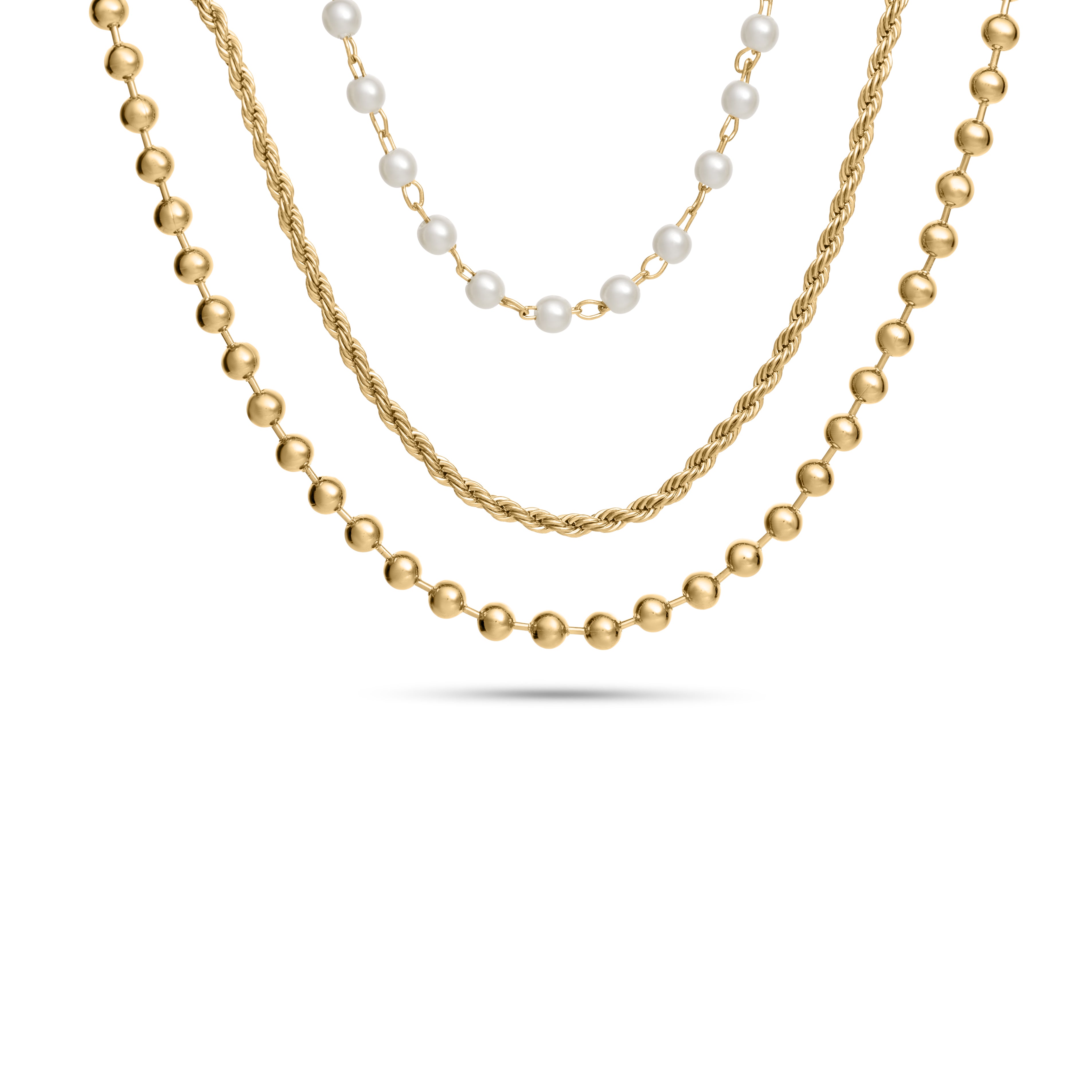 Triple Layered Necklace, Yellow Gold