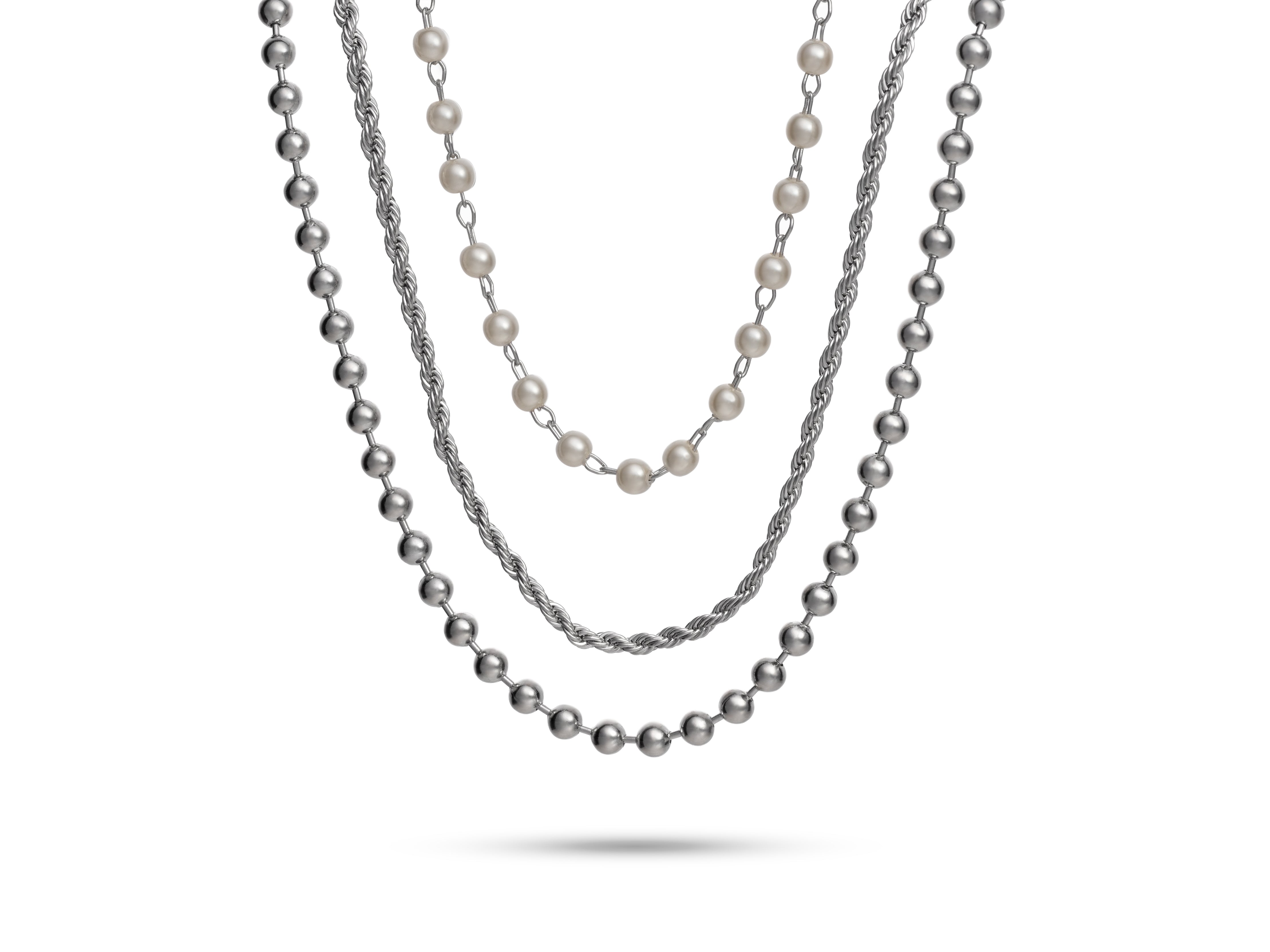 Triple Layered Necklace, White Gold